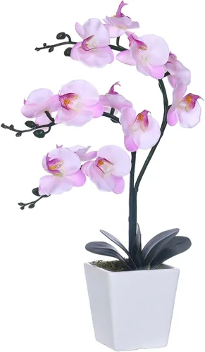 Vista 10 de Arreglos de macetas de plantas de flores de orquídea Phalaenopsis de seda artificial de 15 pulgadas de alto (verde manzana)