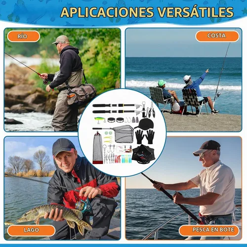 Vista 7 de Combo de caña de pescar telescópica y carrete de 2 piezas, kit de caña de pescar plegable con alicates para labios, señuelos, bolsa de transporte