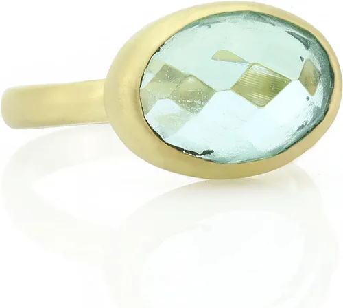 Vista 5 de Brushed Gold Blue Topaz Ring - Bezel Oval Cut Gemstone - Stackable 14k Ring - Semiprecious November Birthstone for Women