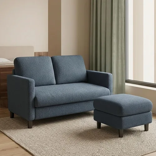 Vista 39 de Welzona Loveseat, 51" Small L Shaped Couch, Comfy Teddy Love Seat with Ottoman Set, Tool-Free Setup Loveseat Sofa with Ottoman, All-Wood Small Sofa
