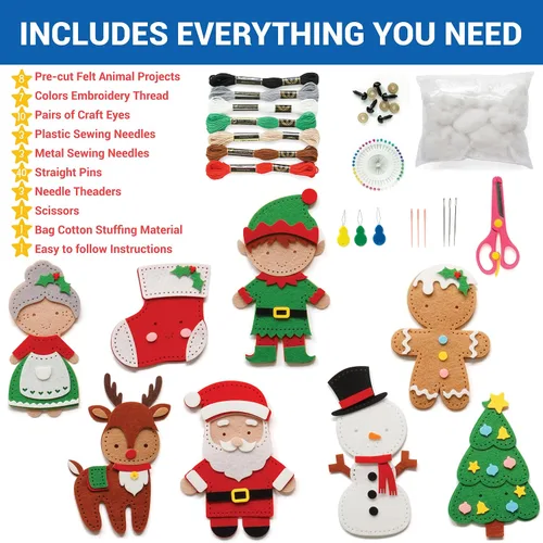 Vista 2 de Craftorama Kit de costura para niños, divertido y educativo juego de manualidades de Navidad para niños y niñas de 7 a 12 años, cose tu propio