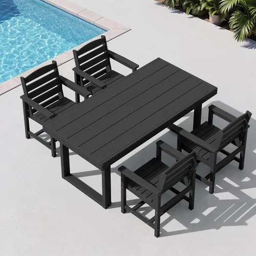Vista 12 de SERWALL HDPE - Juego de comedor al aire libre para 4, 67 pulgadas, para todo tipo de clima, mesa de comedor y sillas sin brazos para terraza Negro