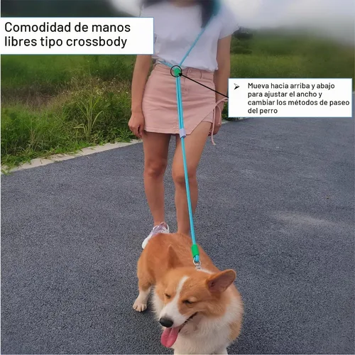 Vista 5 de Correa de perro manos libres, cintura elástica ajustable y correa cruzada con mango cómodo, cuerda de nailon resistente para perros pequeños a Negro