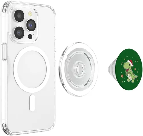 Vista 4 de Luces de hadas de Papá Noel de dinosaurio T-Rex PopSockets MagSafe PopGrip para iPhone