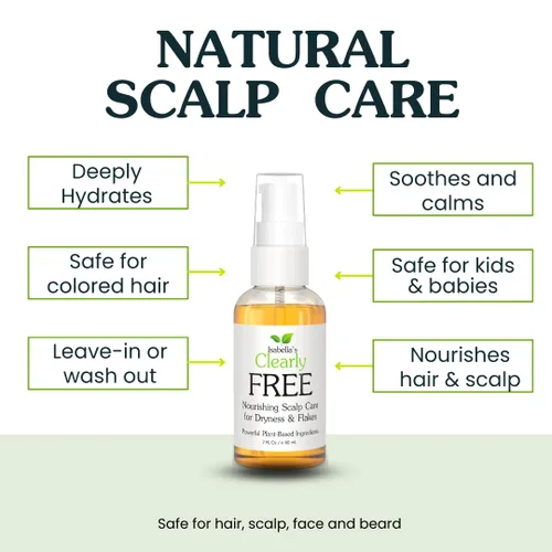 Vista 5 de Isabella's Clearly Aceite anticaspa natural y gratuito Alivio de picazón para cuero cabelludo seco con picazón, dermatitis, psoriasis, tapa