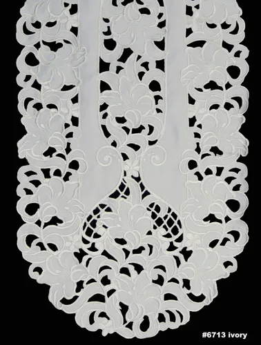 Vista 2 de Creative Linens Camino de mesa floral bordado 15x70 Oval Dresser Bufanda Marfil