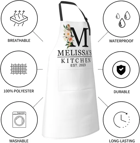 Vista 4 de Delantales de cocina personalizados para hombres y mujeres con bolsillos, personalizable, foto, logotipo, imagen, nombre, chef cocinero, delantal