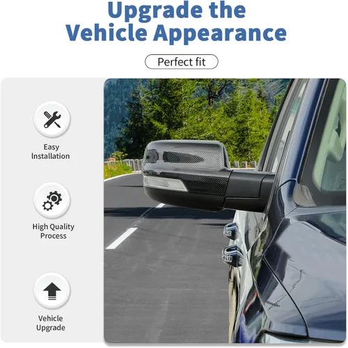 Vista 3 de Cubierta de espejo lateral de fibra de carbono para espejo retrovisor compatible con Dodge RAM 2018-2024