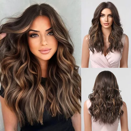 Vista 10 de HAIRCUBE Pelucas largas onduladas para mujer, peluca de pelo sintético para uso diario