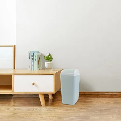 Vista 5 de Bringer - Cubo de basura de plástico con tapa, 4.5 galones, color azul Waste Can with Swing-Top Lid, Compact Trash Can Fit Under Tables &