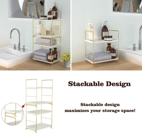 Vista 6 de Repisa de 2 niveles para especias de cocina - Estante organizador apilable independiente para encimera de baño - Soporte organizador de cosméticos