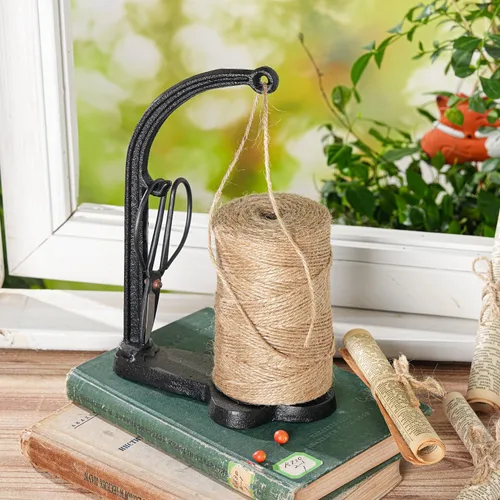 Vista 4 de Sungmor Juego de Soporte para Cordel de Jardín de Hierro Fundido - Juego de Cuerda de Yute Natural de 1300 pies y Estante para Cuerda y Tijeras