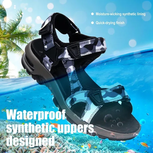 Vista 4 de visionreast Sandalias deportivas de moda para niños, con estampado de camuflaje, sandalias deportivas al aire libre, sandalias casuales para la playa