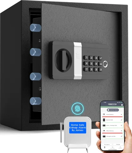 Vista 16 de FORFEND Smart Home Safe Caja de seguridad WiFi con aplicación de bloqueo/alarma Comando de voz, alarma de secuestro, detección de manipulación