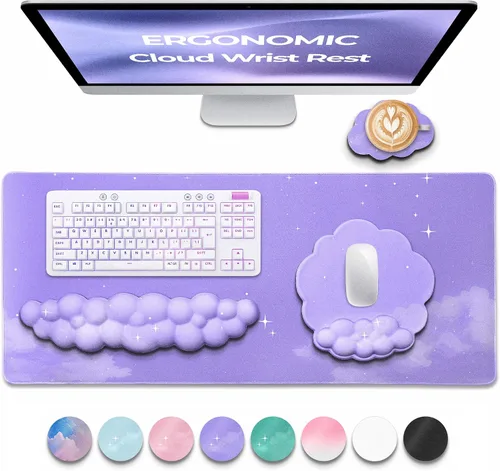 Vista 12 de Juego de Reposamuñecas para Teclado y Mouse de Calidad Premium en Forma de Nube – Accesorios de Escritorio Ergonómicos de Espuma Viscoelástica