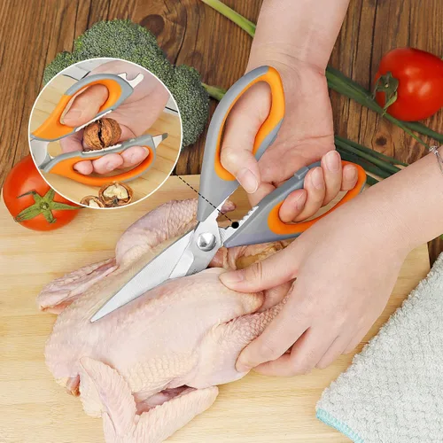 Vista 2 de Asdirne Juego de tijeras de cocina, acero inoxidable de grado cuchillo, tijeras multiusos con mango cómodo TPR, incluye una tijeras para aves