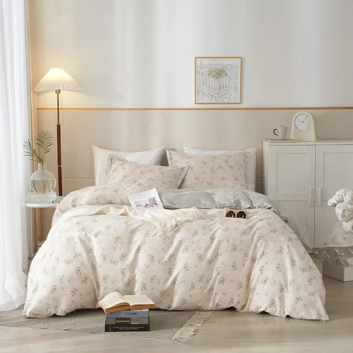 Vista 2 de HighBuy Juego de funda de edredón floral bohemio tamaño queen, juego de ropa de cama estética de algodón, 1 funda de edredón Queen + 2 fundas