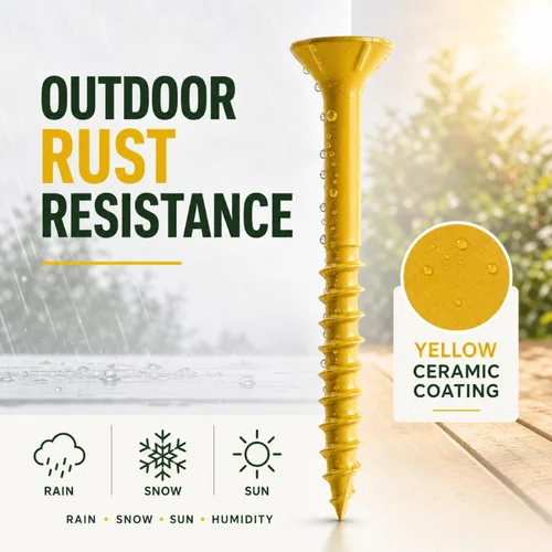 Vista 2 de 400 piezas de tornillos para cubierta exterior 8#×1 pulgada, tornillos de madera con revestimiento cerámico amarillo, tornillos autoperforantes