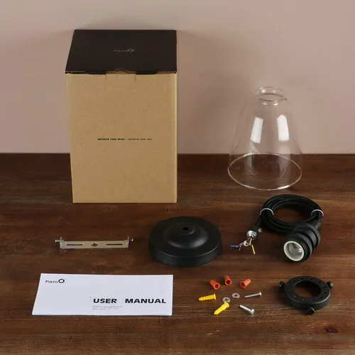 Vista 6 de Lámpara colgante de estilo rústico ovalado de 5.6 pulgadas de diámetro con tapa de base de metal y cable textil ajustable, lámpara colgante Mate