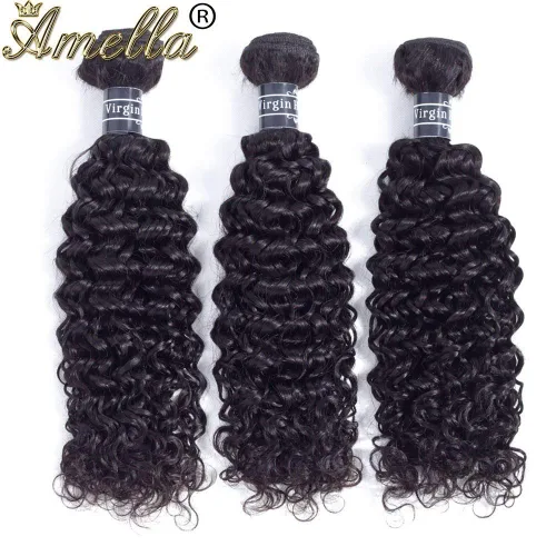 Vista 2 de Amella Hair - Extensiones de cabello humano virgen brasileño rizado 8A, 14, 16, 16 pulgadas, 100% sin procesar, cabello humano virgen brasileño
