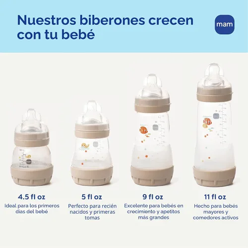 Vista 8 de MAM Juego de Alimentación Primer Regalo del Bebé, Artículos Esenciales para Recién Nacidos Imprescindibles para 0-3 Meses, Biberones Anticólicos