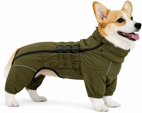 Vista 26 de Abrigo cálido para perros de doble capa, chaleco para perros, 4 patas cubiertas, resistente al viento, impermeable, reflectante, gris XS - L