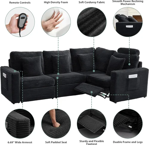 Vista 5 de RARZOE Sofá modular modular sin brazos, sofá modular, 2 sillas sin brazos, asientos de módulo medio para sala de estar, sofá modular seccional
