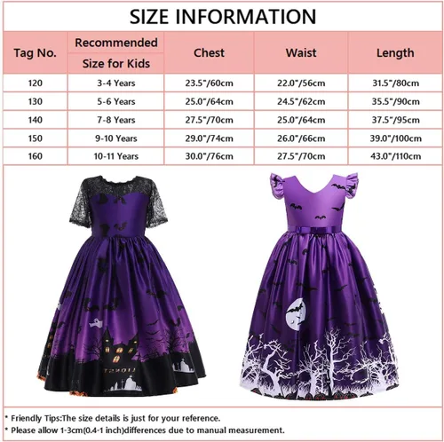 Vista 7 de IZKIZF Disfraz de fiesta de Halloween para niñas y niñas, bruja, fantasma, calabaza, calavera, cosplay, trajes de disfraces con sombrero de bruja