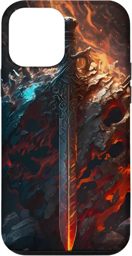 Vista 16 de Espada flameante y escudo el símbolo del guerrero Funda para iPhone 16