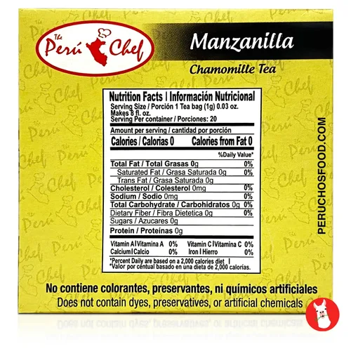 Vista 4 de Peruchef Te de Manzanilla 20 sobres 20 bolsas de té de manzanilla de Perú 0.71 oz