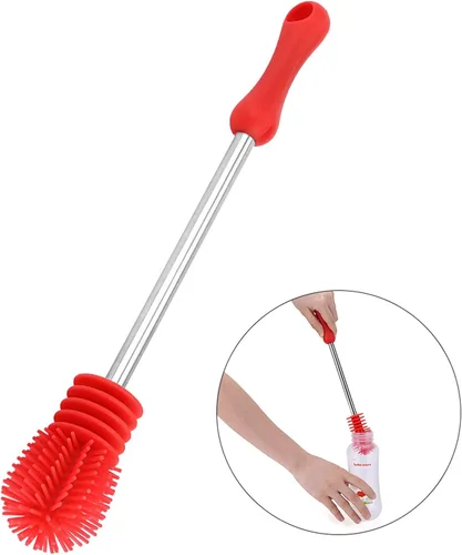 Vista 2 de Cepillo de silicona para botellas con mango largo, cepillo de silicona para botellas de cocina, limpiador de cepillo de botella de agua de 10.63