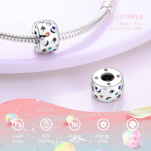 Vista 5 de Abalorios de plata de ley 925 para pulseras y collares, pulseras solares con dije de estrella de mar y estrella, conchas de estrella de mar