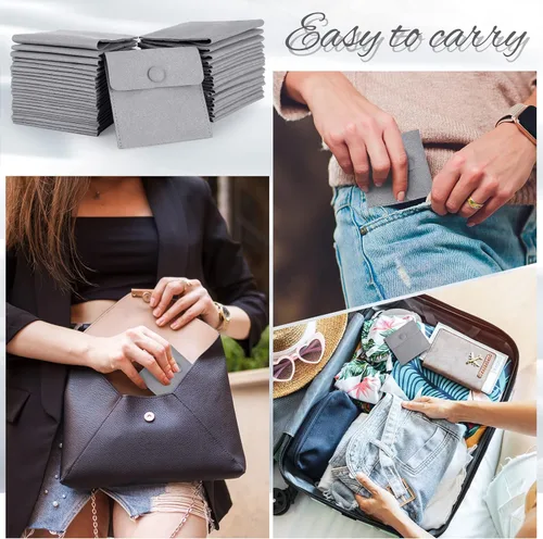 Vista 8 de Cunno Paquete de 120 bolsas de microfibra para joyas con paño de limpieza de 3.2 x 3.2 pulgadas, bolsa de embalaje de joyas con bolsas de botón a
