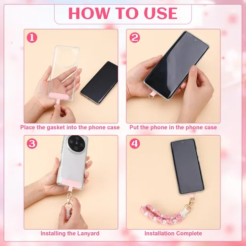 Vista 5 de Jspupifip 2 piezas de correa de muñeca para teléfono estilo macramé boho, linda cuerda para teléfono celular con pestaña de anclaje, pulsera