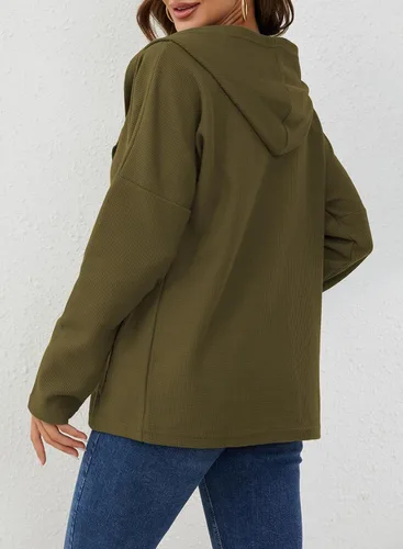 Vista 4 de Y YOLITEE Sudadera con capucha y cremallera de punto acanalado de manga larga para mujer
