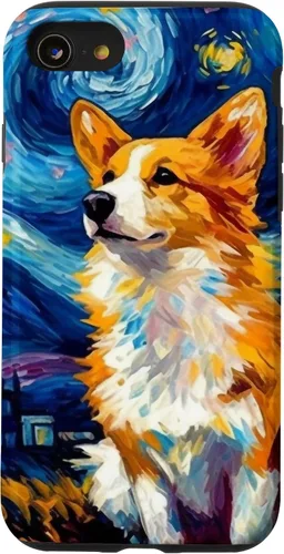 Vista 18 de Carcasa para iPhone 16 Welsh Corgi Dog Starry Night Van Gogh Welsh Corgi
