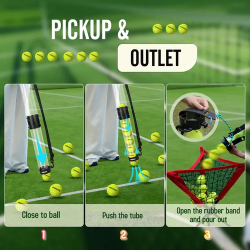 Vista 6 de Hikeen Tubo de recogida de pelotas de tenis duradero con 6/12 pelotas de tenis, recogida rápida y almacenamiento, tubo de pelota de tenis con correa