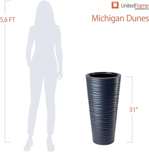 Vista 9 de Michigan Dunes" Juego de dos macetas redondas altas y modernas con inserto (31 pulgadas, gris)