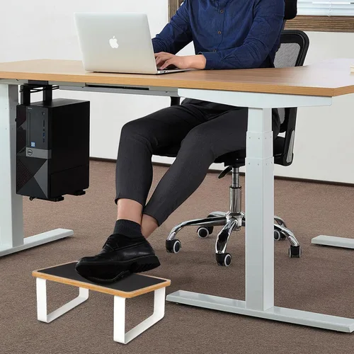 Vista 7 de Reposapiés para debajo del escritorio en el trabajo, taburetes ergonómicos de madera con metal con superficie de goma antideslizante, reposapiés