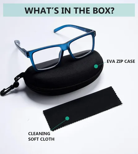 Vista 6 de Eyekepper Gafas de lectura fotocrómicas de transición de gran tamaño con marco grande azul +3.5