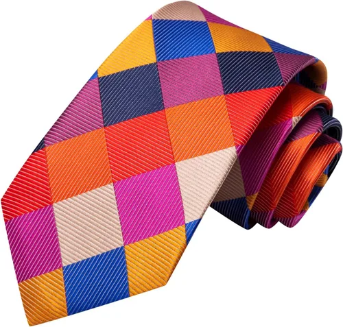 Vista 79 de Hi-Tie Corbata clásica de cachemira para hombre con pañuelo y gemelos a cuadros