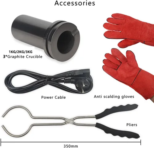Vista 6 de Horno eléctrico de fusión de oro, kits de horno de fusión de metal, hasta 2,012.0 °F, con crisol de grafito, guantes de alta temperatura, pinzas