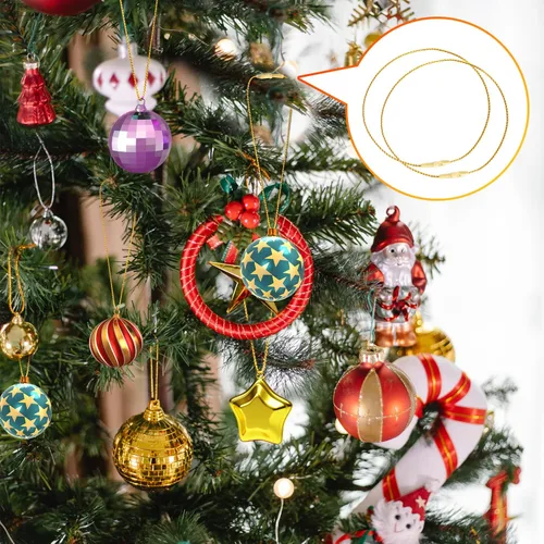 Vista 4 de 200 cuerdas para colgar adornos de Navidad, cuerda metálica de oropel a presión para árbol de Navidad, ganchos de cinta para festivales de fiesta