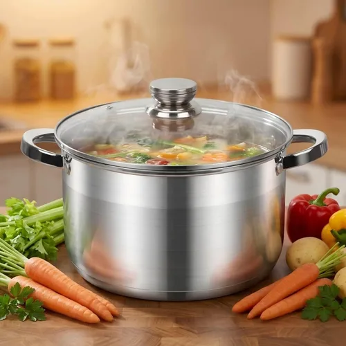Vista 5 de Olla de sopa de 10 cuartos de galón con tapa de vidrio, olla de acero inoxidable de grado alimenticio de alta calidad, olla grande para cocinar