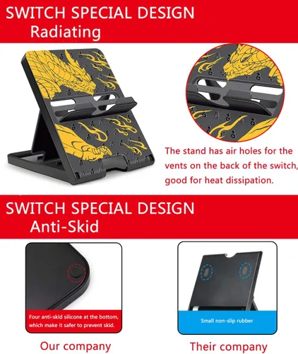 Vista 3 de Soporte para Nintendo Switch, Steam Deck, Switch OLED, Switch Lite, soporte ajustable en ángulo de juego lindo, soporte antideslizante plegable