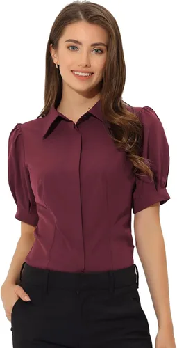 Vista 10 de Allegra K Camisa de manga corta con botones para mujer, con cuello y manga corta