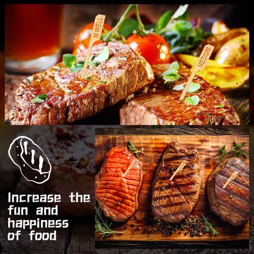Vista 6 de Soaoo 500 unidades de 3.5 pulgadas surtidas de madera de bambú de temperatura palos de temperatura para carne, marcadores de carne de bambú palillos