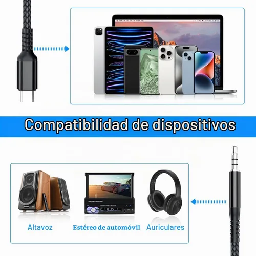 Vista 6 de Elebase Cable auxiliar para Samsung Galaxy S25 S24 de 1.2 m, cable USB C a aux, adaptador de audio auxiliar tipo C a conector de 3.5 mm para Z Fold