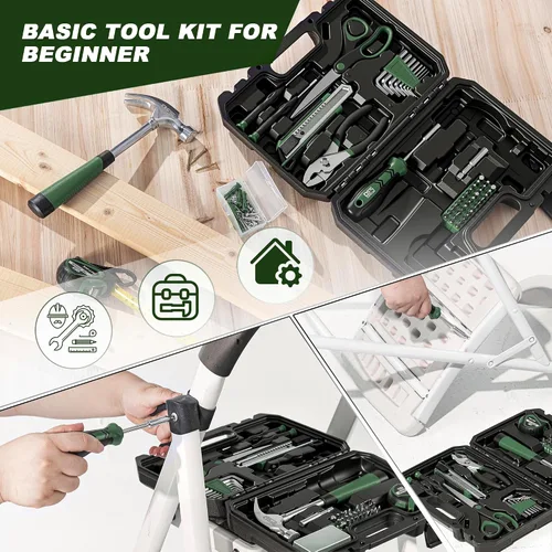 Vista 6 de Prostormer - Kit de herramientas de 93 piezas, juego de herramientas básicas para el hogar, color verde All-Purpose Tools for Homeowners and