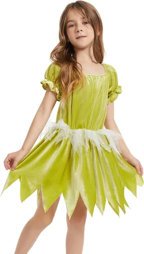 Vista 3 de WXCTEAM Disfraz de cuento de hadas para niñas, vestido de hoja de hada, traje de cosplay Pixie